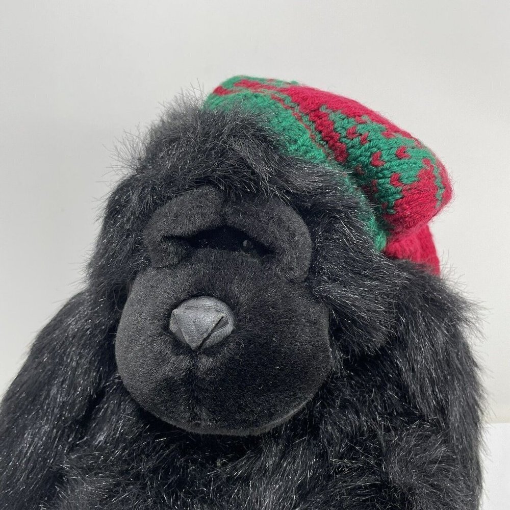 Mty Christmas Gorilla Plush 11” Monkey Ape Black Chubby Winter Beanie Hat Hairy - Picture 7 of 10